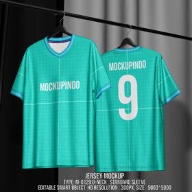 0129 Jersey mockup V-Neck Collar Front & Back View