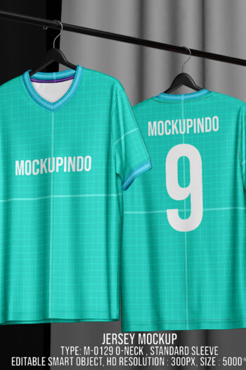 0129 Jersey mockup V-Neck Collar Front & Back View