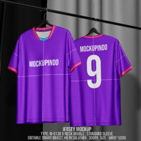 0130  Jersey mockup V-Neck Double Front & Back View