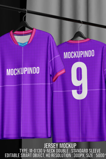 0130  Jersey mockup V-Neck Double Front & Back View