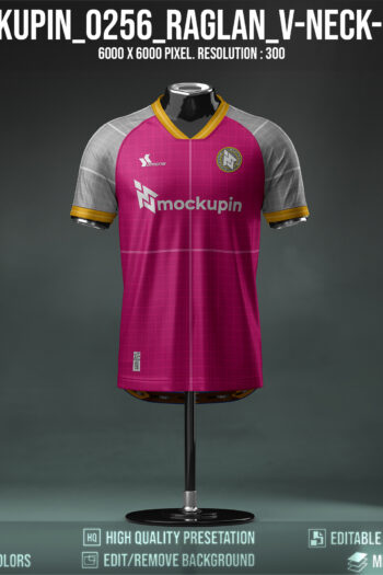 0256 Special Raglan V-Flat Jersey Mockup 3d Logos & text