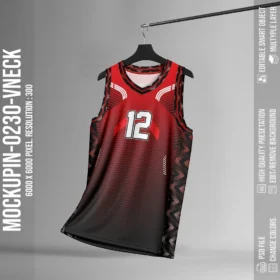 0230 Hanging Basketball jersey mockup V-Neck