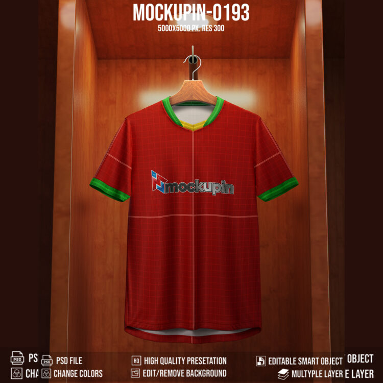 0193 Vcomb Soccer Jersey Mockup, Cabinet Background. PSD