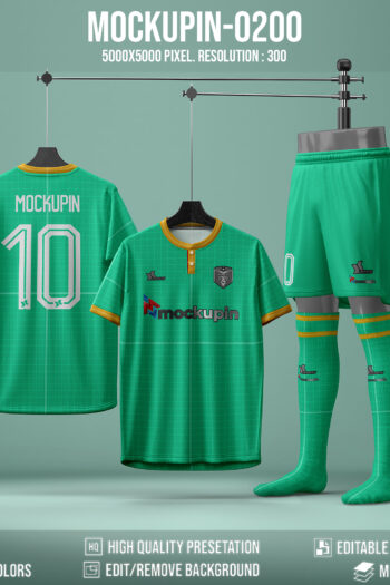 0200 Button Soccer Jersey Mockup, PSD