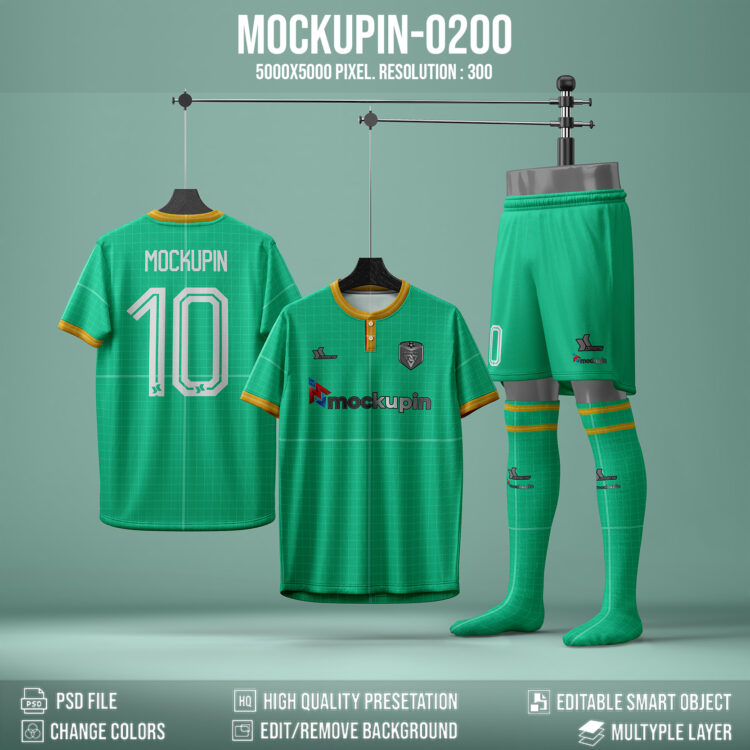 0200 Button Soccer Jersey Mockup, PSD