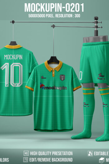 0201 Polo Collar Soccer Jersey Mockup, PSD
