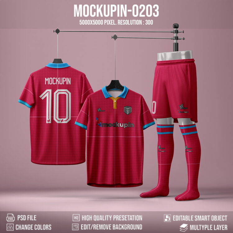 0203 Collar Soccer Jersey Mockup, PSD