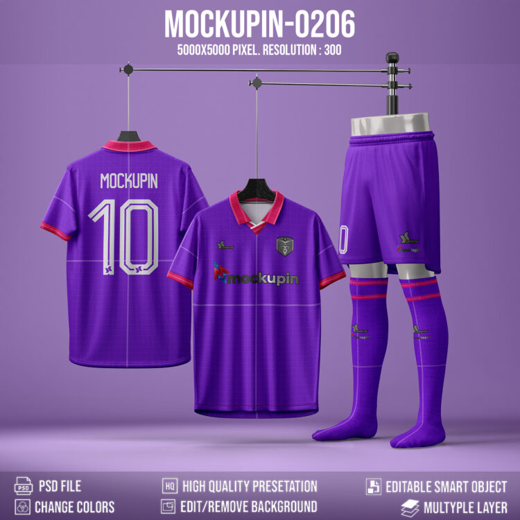 0206 Crossneck Collar Soccer Jersey Mockup, PSD