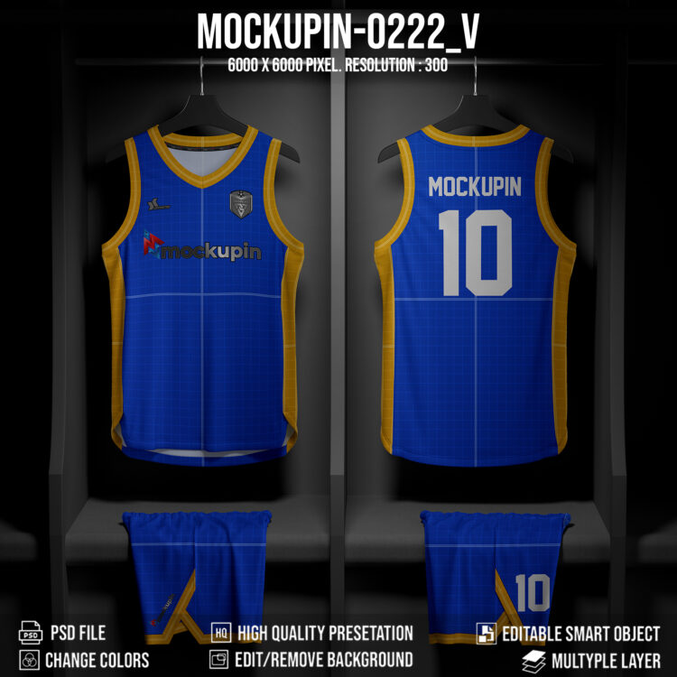 0222 Hanging Basketball jersey mockup- V & Round Bundle 2 – Mockupin