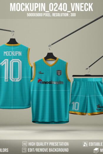 0240 Sleeveless V-Neck Jersey Mockup, PSD