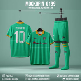 0199 Vintage Collar Soccer Jersey Mockup, PSD