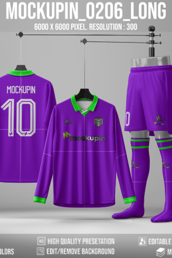 0206 Crossneck Collar Long Sleeve Soccer Jersey Mockup, PSD