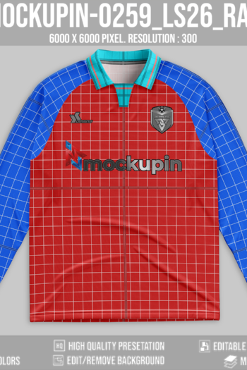 Longsleeve Raglan Vintage Placked Collar Jersey Mockup (Mockupin_0259)