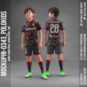 Polo Collar Jersey Mockup For Kids Oneclick in Single Smart Object POLODKIDS (Mockupin 0343)