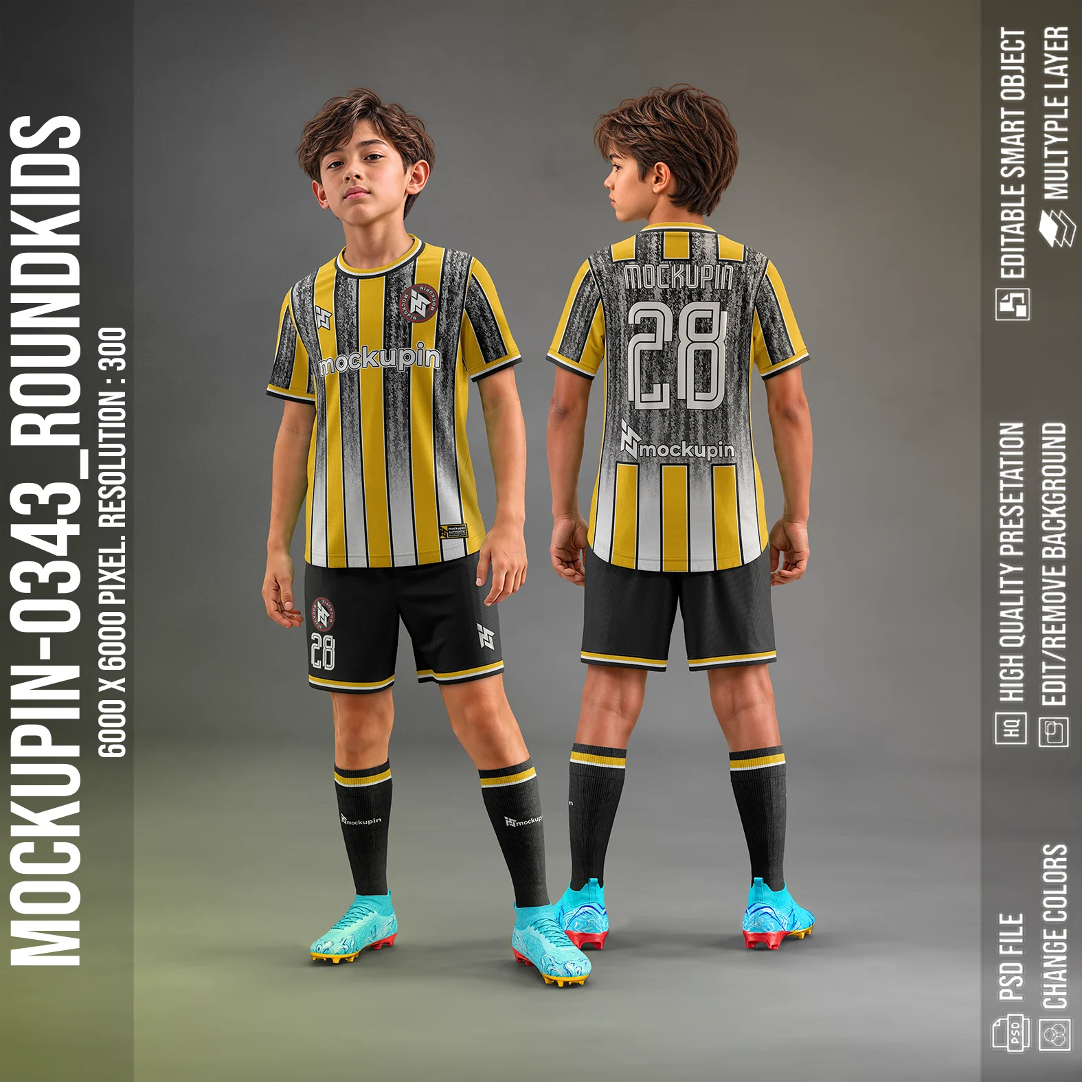 Roundneck Jersey Mockup For Kids Oneclick in Single Smart Object ROUNDKIDS (Mockupin 0343)
