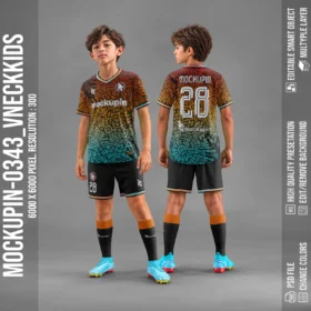 V-Neck Jersey Mockup For Kids Oneclick in Single Smart Object VNECKKIDS (Mockupin 0343)