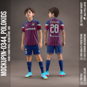Raglan Polo Collar Jersey Mockup For Kids Oneclick in Single Smart Object POLOKIDS (Mockupin 0344)