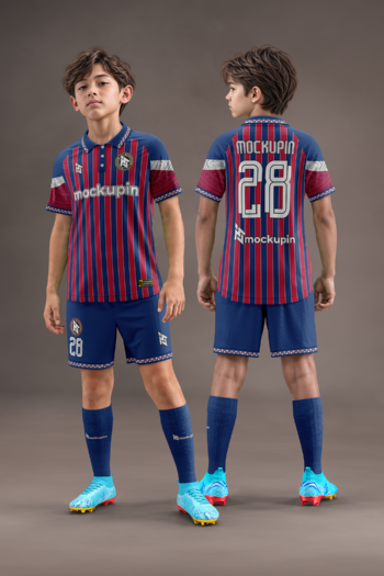 Raglan Polo Collar Jersey Mockup For Kids Oneclick in Single Smart Object POLOKIDS (Mockupin 0344)