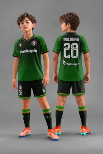 Raglan V-Neck Jersey Mockup For Kids Oneclick in Single Smart Object VNECKKIDS